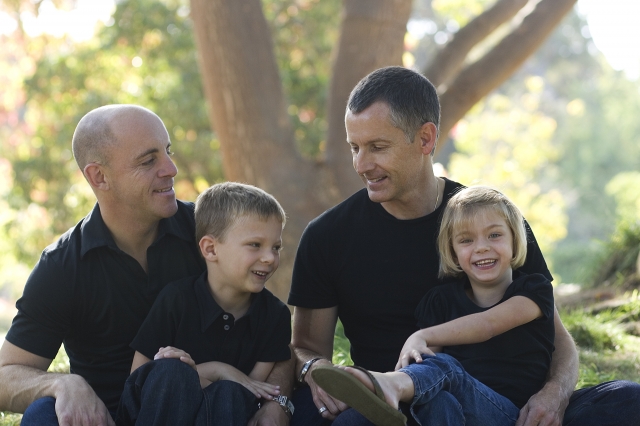 Doug Reid (right), partner Andrew, kids Jackson and Caroline, Santa Barbara, California